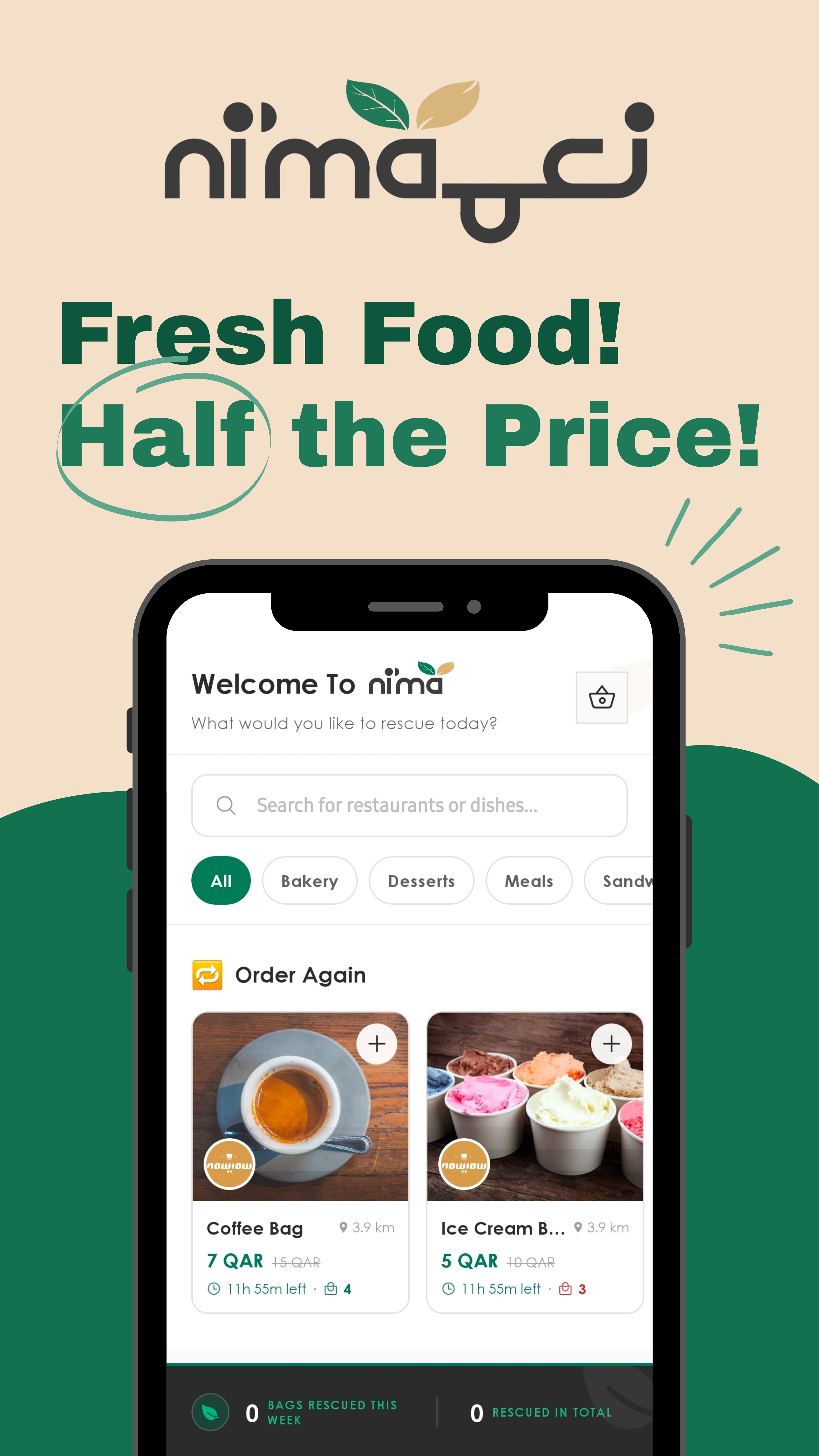 Ni'ma marketing poster: Fresh Food, Half the Price